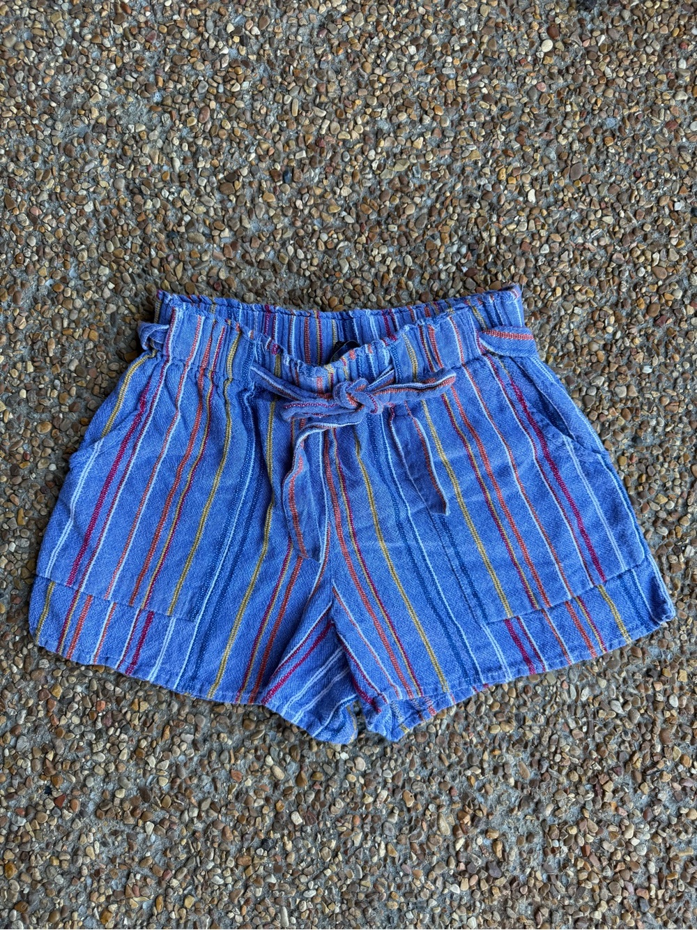 🛑 Derek Heart Blue Multi-Striped Paper Bag Shorts - Size L/11-13 (EUC)